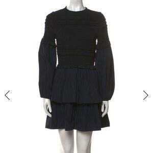 Ulla Johnson Black Smocked Long Sleeve Dress